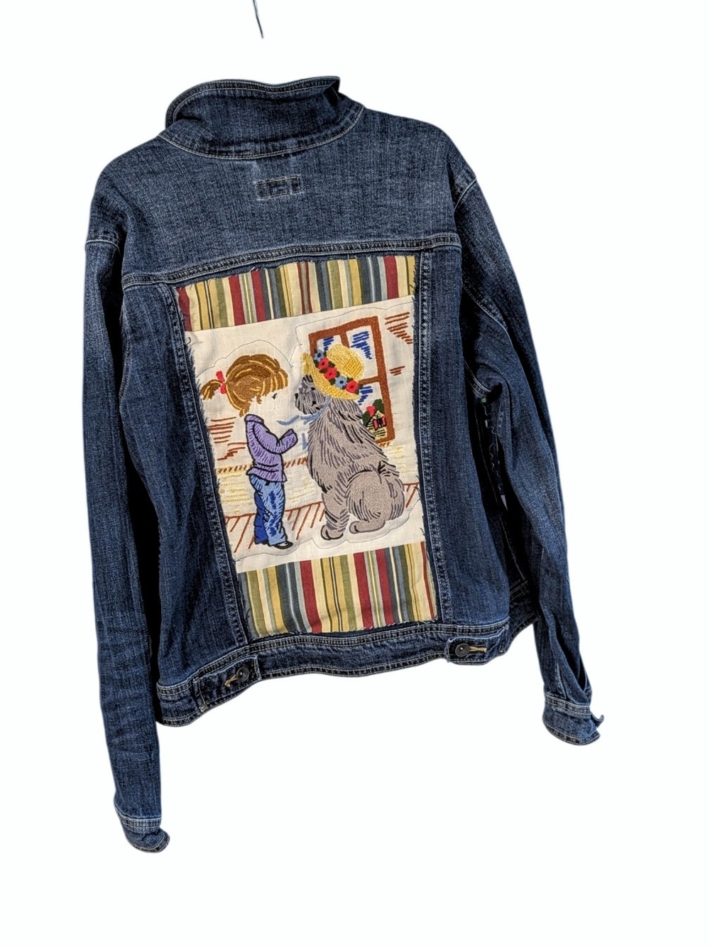 Merona Upcycled Custom Vintage Embroidered Denim Jacket Size XL